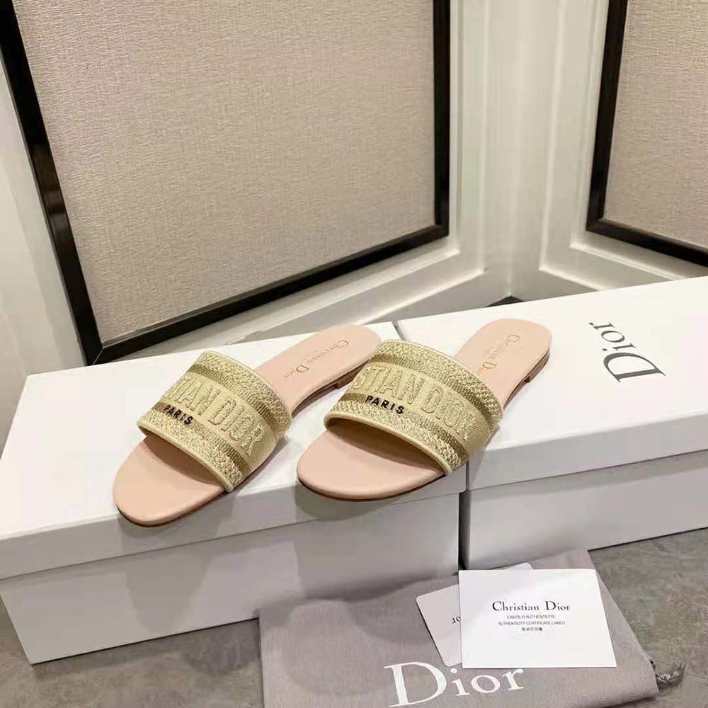 Dior Women Dway Slide Gold-Tone Metallic Thread Embroidered Cotton - image 4