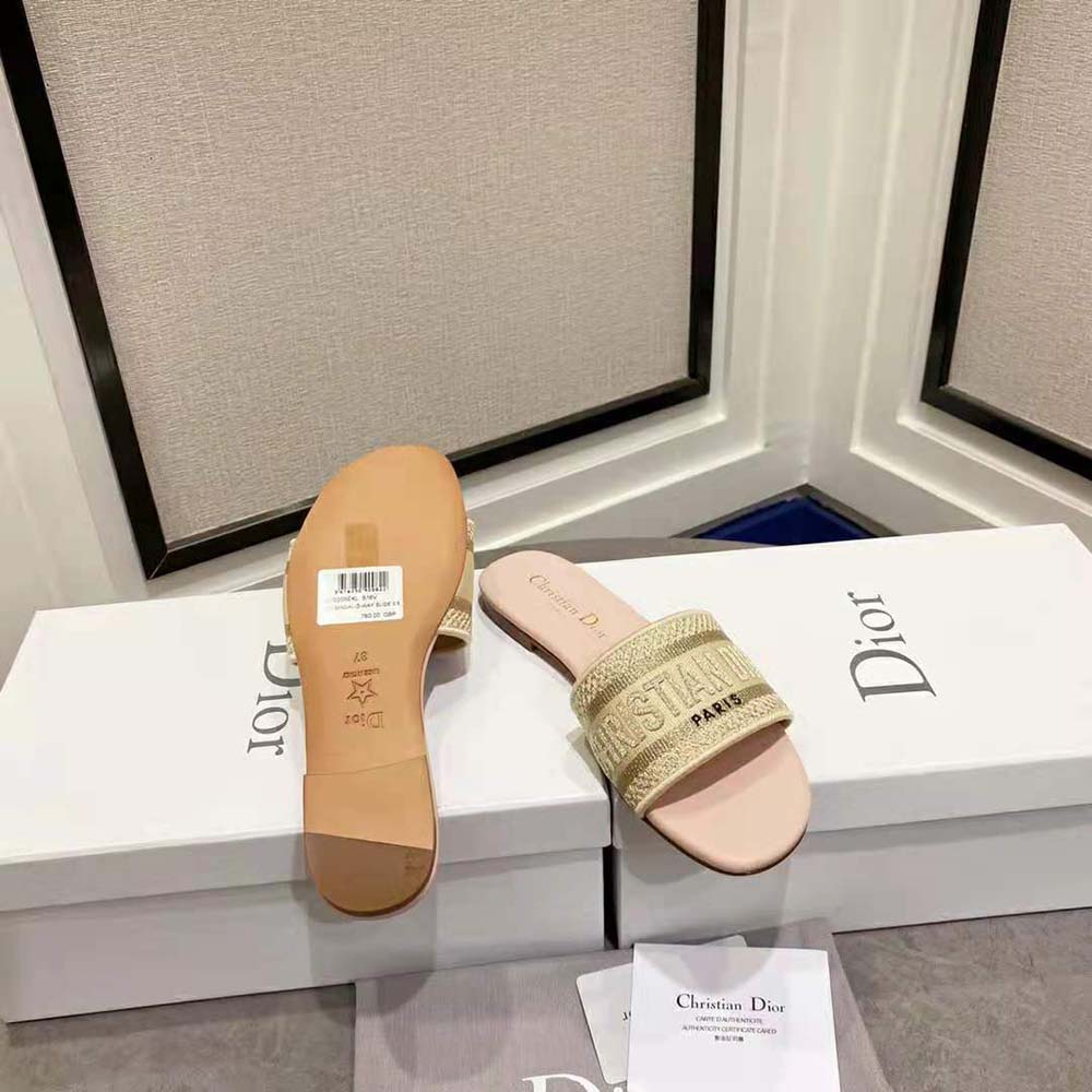 Dior Women Dway Slide Gold-Tone Metallic Thread Embroidered Cotton - image 5