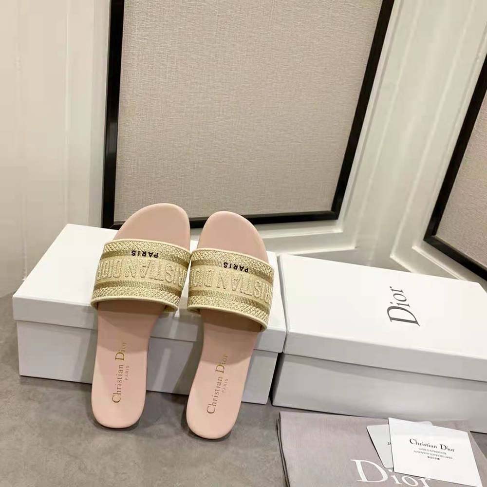 Dior Women Dway Slide Gold-Tone Metallic Thread Embroidered Cotton - image 6
