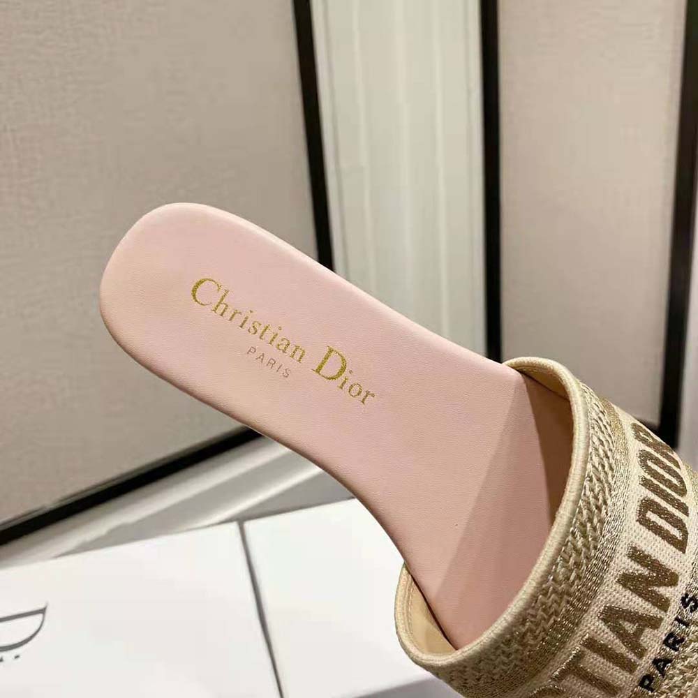 Dior Women Dway Slide Gold-Tone Metallic Thread Embroidered Cotton - image 9