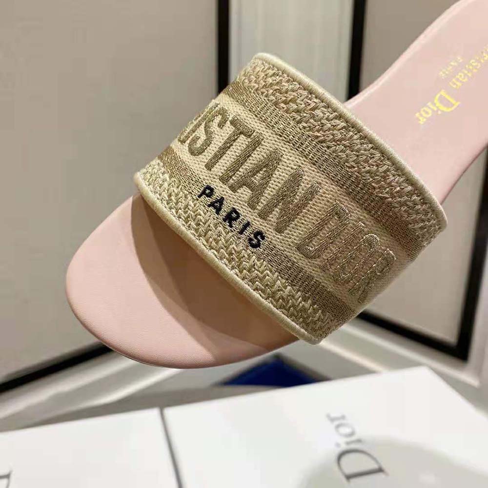 Dior Women Dway Slide Gold-Tone Metallic Thread Embroidered Cotton - image 8