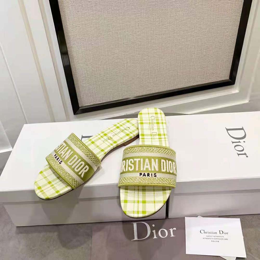 Dior Women Dway Slide Lime Check n Dior Embroidered Cotton - image 4
