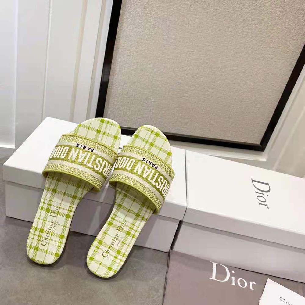 Dior Women Dway Slide Lime Check n Dior Embroidered Cotton - image 5