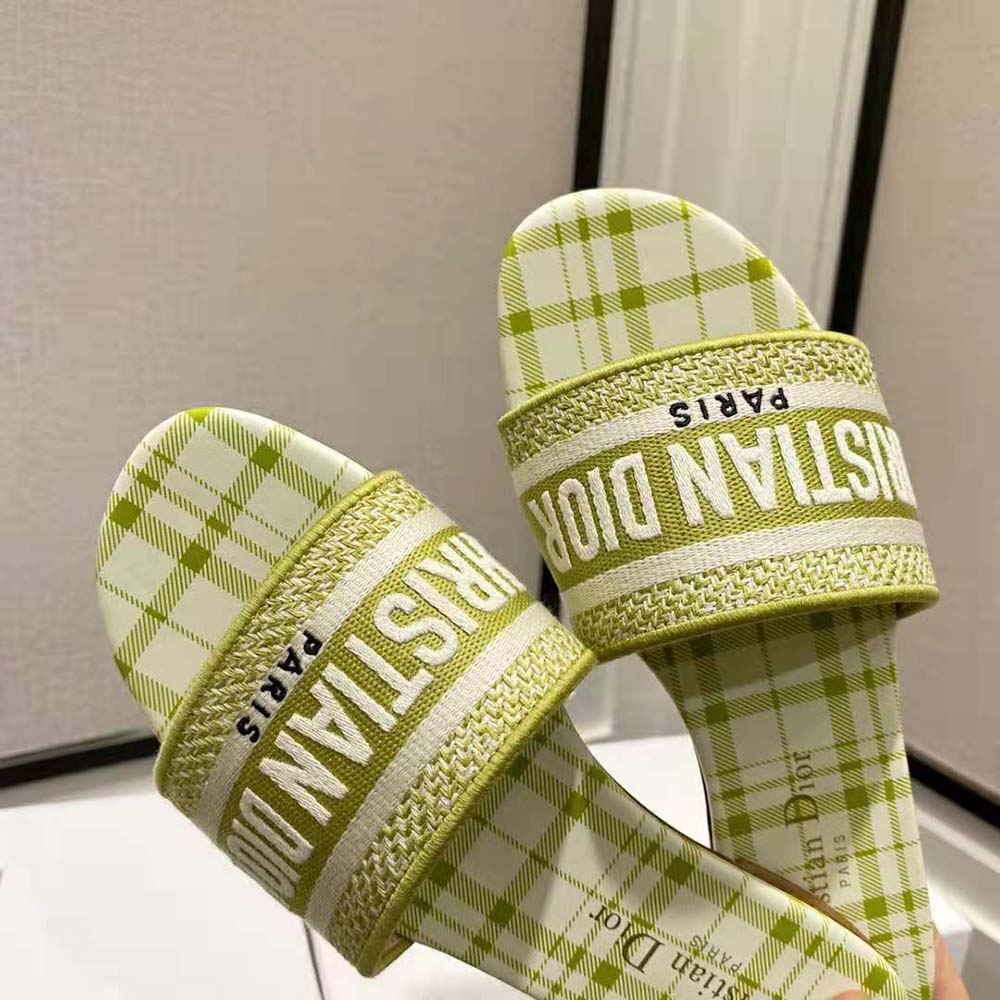 Dior Women Dway Slide Lime Check n Dior Embroidered Cotton - image 9