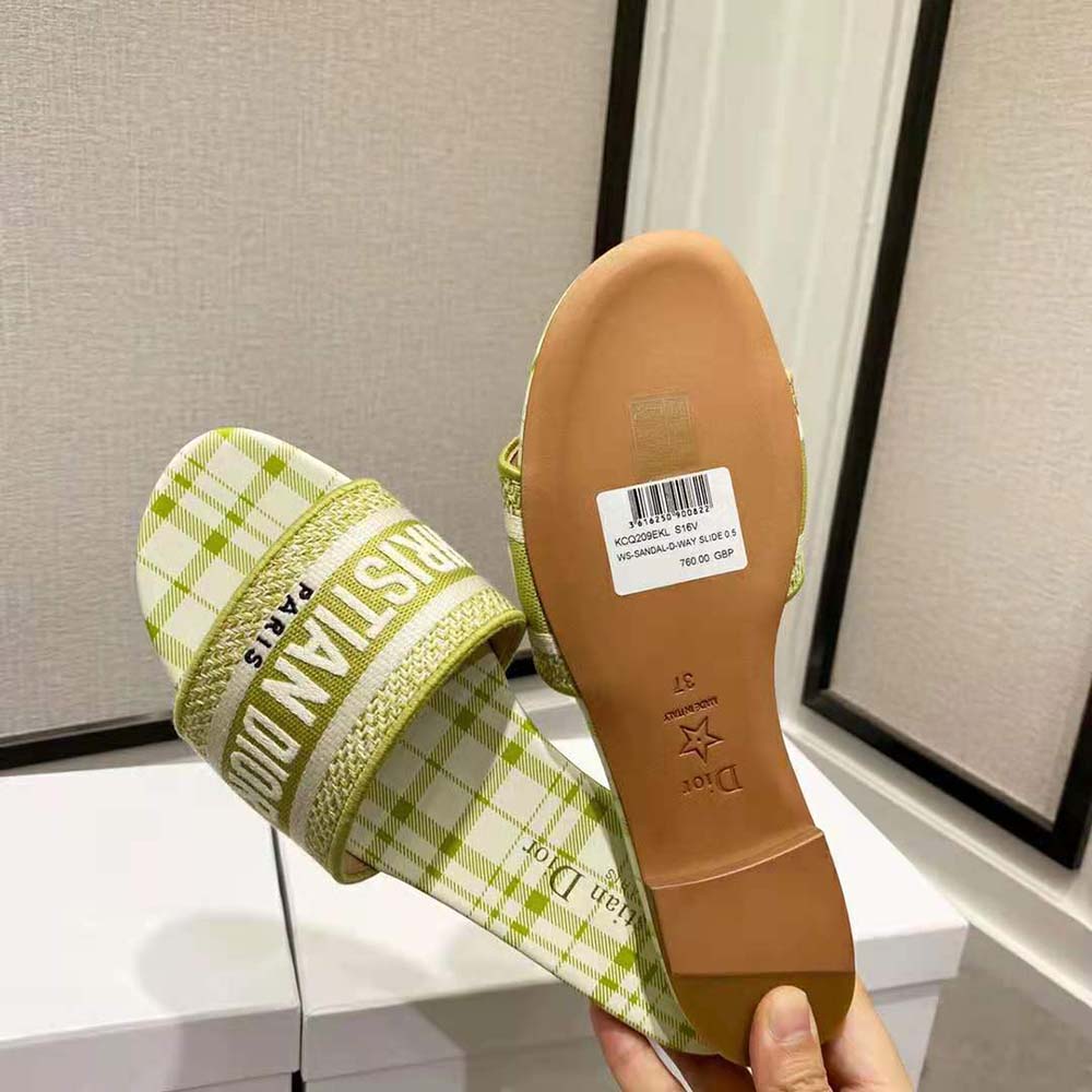 Dior Women Dway Slide Lime Check n Dior Embroidered Cotton - image 8