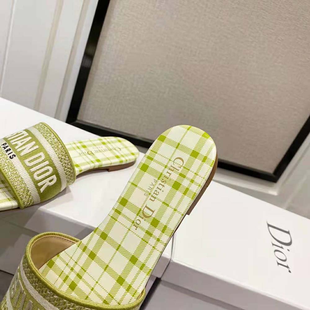 Dior Women Dway Slide Lime Check n Dior Embroidered Cotton - image 7