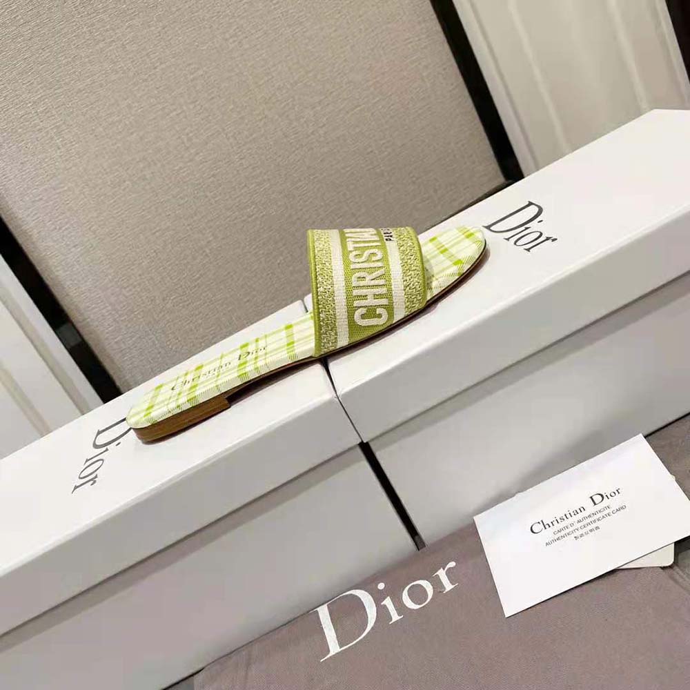 Dior Women Dway Slide Lime Check n Dior Embroidered Cotton - image 6