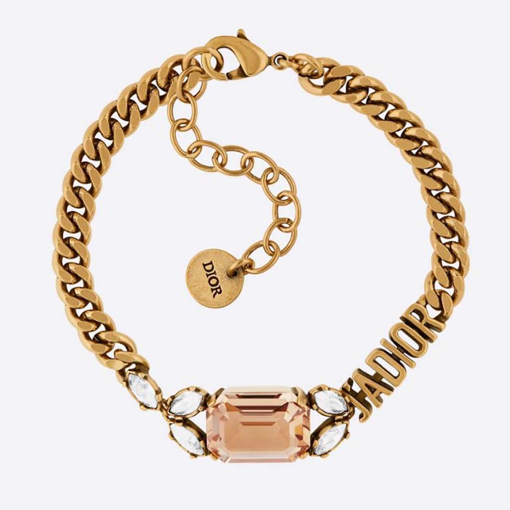 Close-up of Dior Women J’Adior Bracelet showing antique gold finish and multicolor crystals