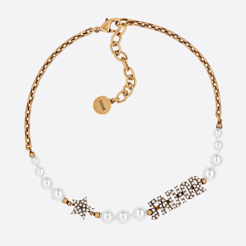 Close-up front view of Dior Women J’Adior Choker Necklace Antique Gold-Finish Metal
