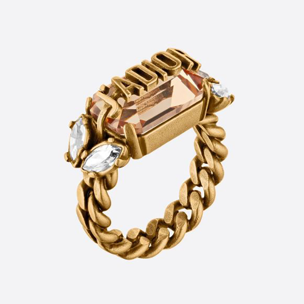 Front view of Dior Women J’Adior Ring Antique Gold-Finish Metal and Multicolor Crystals