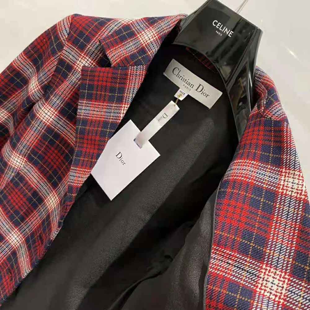 Dior Women Jacket Red Black and White Check n Dior Tartan Wool Twill - image 6
