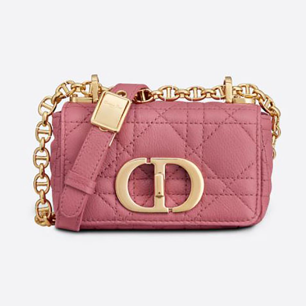 Front view of Dior Women Micro Dior Caro Bag Yarrow Pink Supple Cannage Calfskin