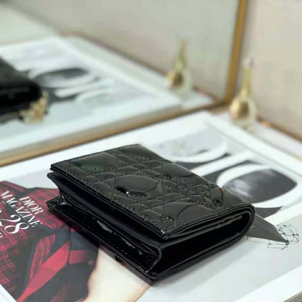 Dior Women Mini Lady Dior Wallet Patent Cannage Calfskin-Black - image 4
