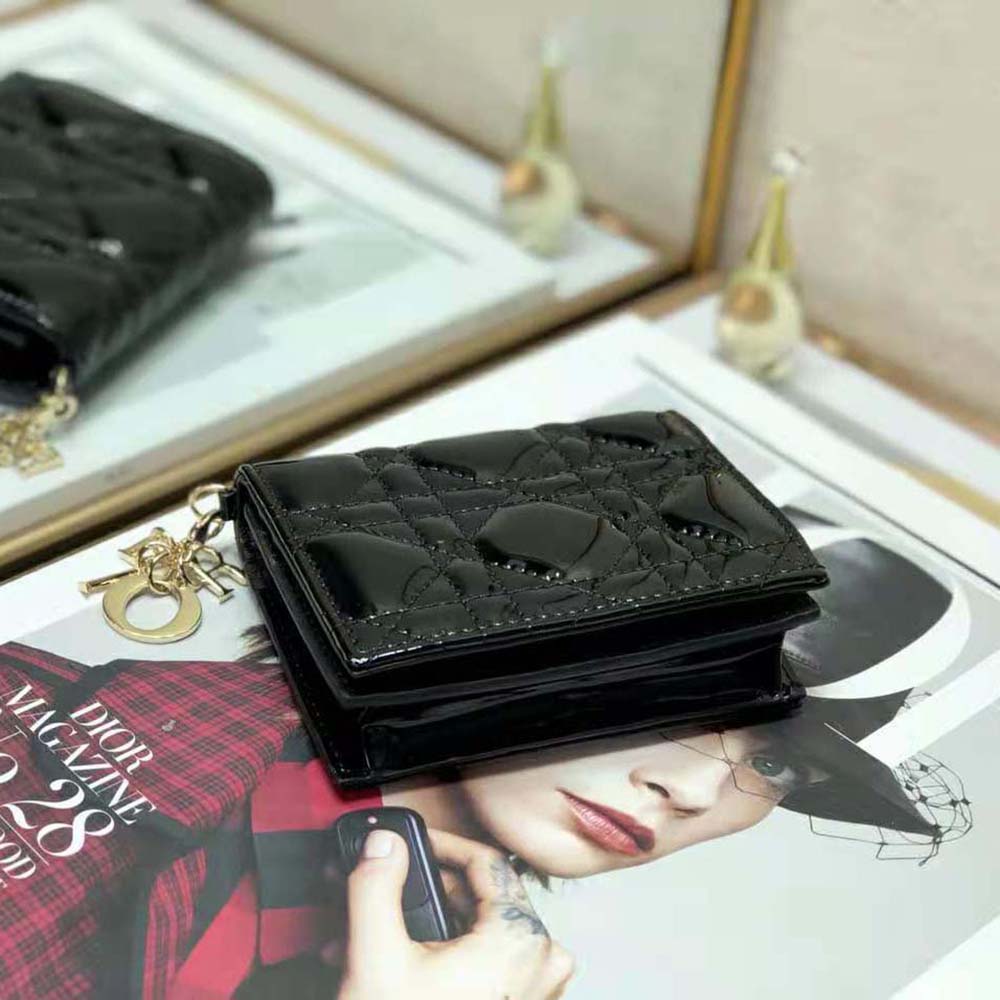 Dior Women Mini Lady Dior Wallet Patent Cannage Calfskin-Black - image 5
