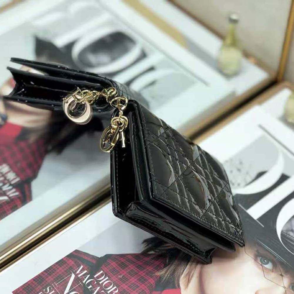 Dior Women Mini Lady Dior Wallet Patent Cannage Calfskin-Black - image 7