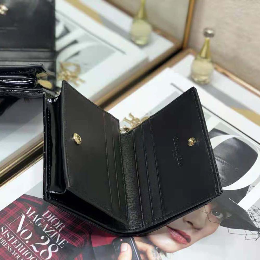Dior Women Mini Lady Dior Wallet Patent Cannage Calfskin-Black - image 6