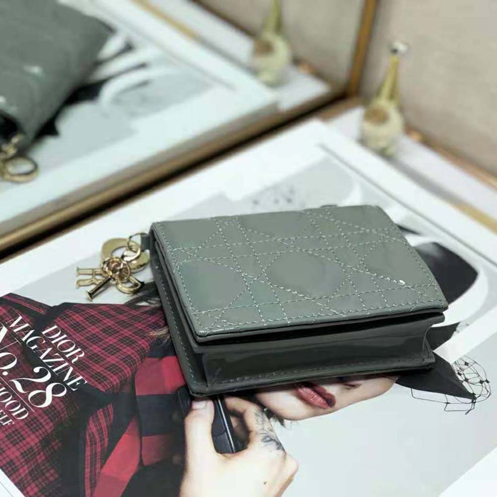 Dior Women Mini Lady Dior Wallet Patent Cannage Calfskin-Navy - image 4