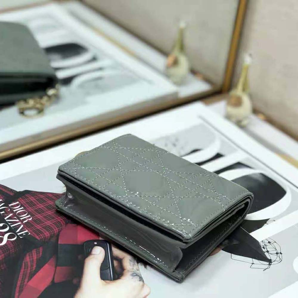 Dior Women Mini Lady Dior Wallet Patent Cannage Calfskin-Navy - image 5