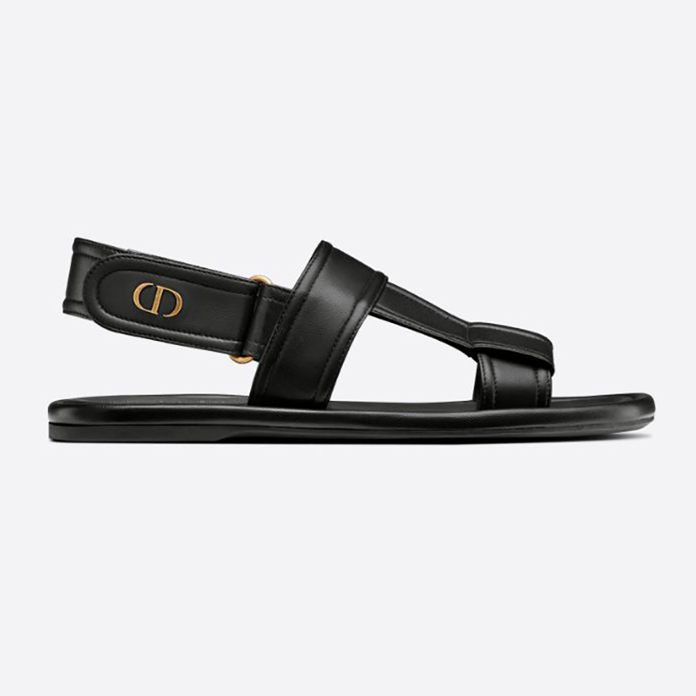 Front angle of Dior Women Ocean Sandal Black Lambskin shoe