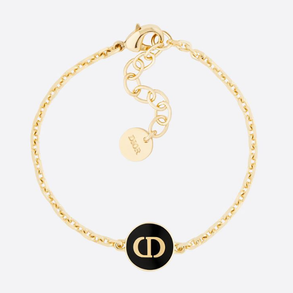 Front view of Dior Women Petit CD Bracelet Gold-Finish Metal and Black Lacquer