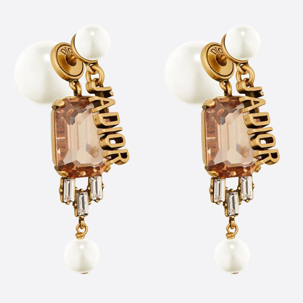 Front view of Dior Women Tribales Earrings with pink pearls and crystals