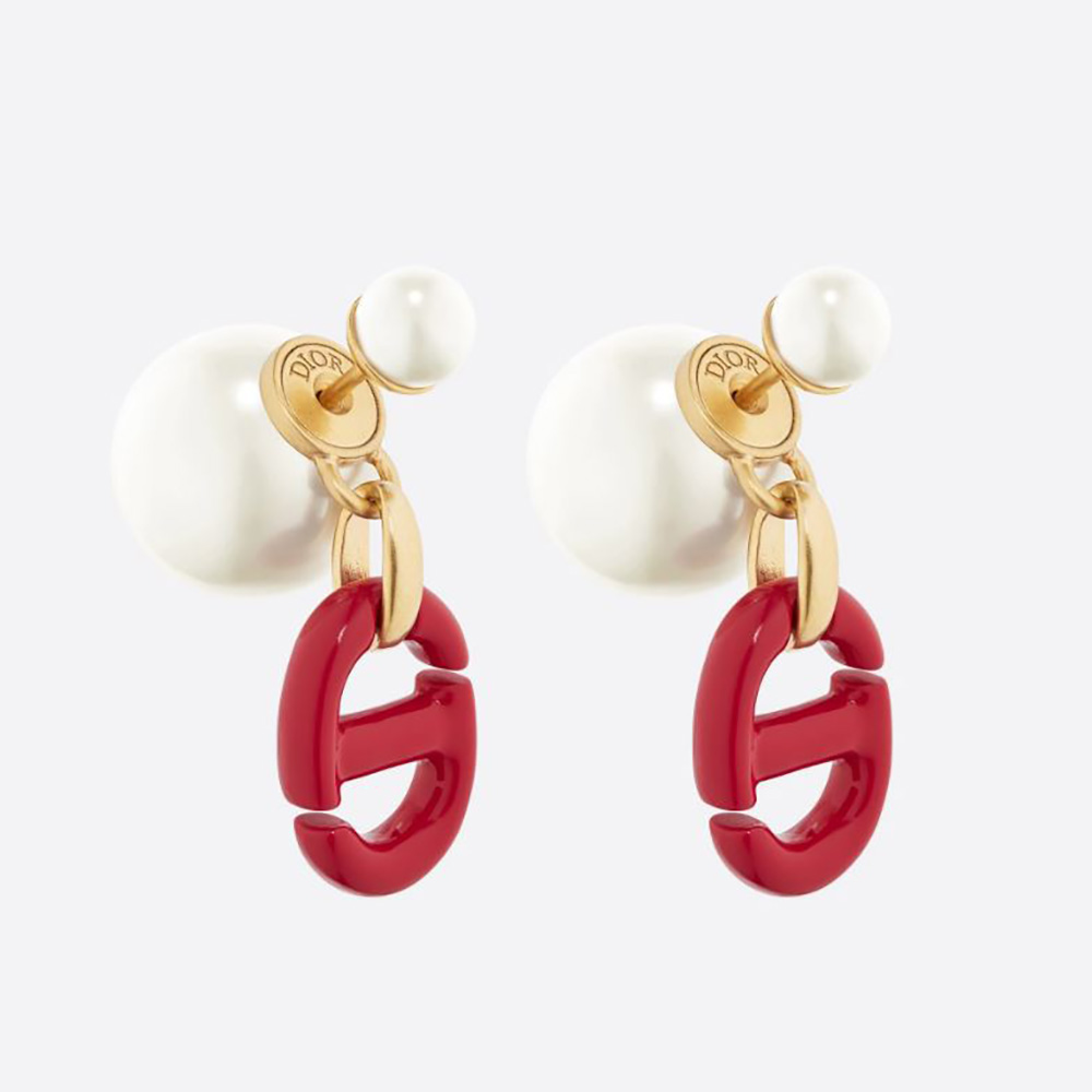 Front view of Dior Women Tribales Earrings with raspberry lacquer