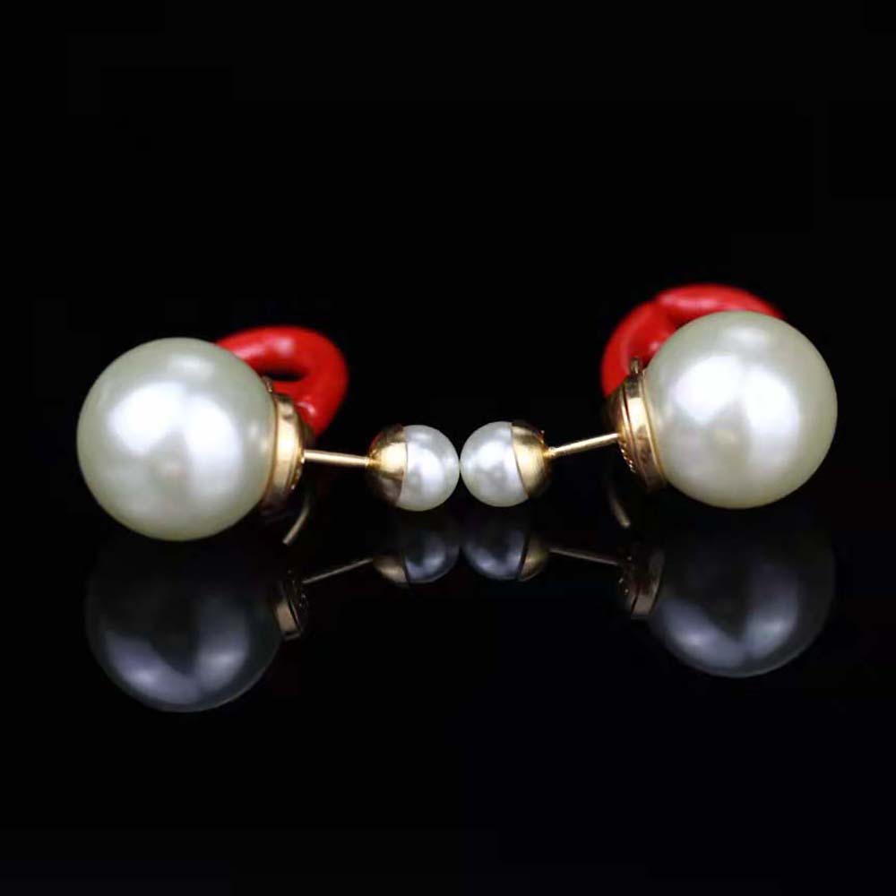 Dior Women Tribales Earrings Gold-Finish Metal and White Resin Pearls with Raspberry Lacquer - image 5