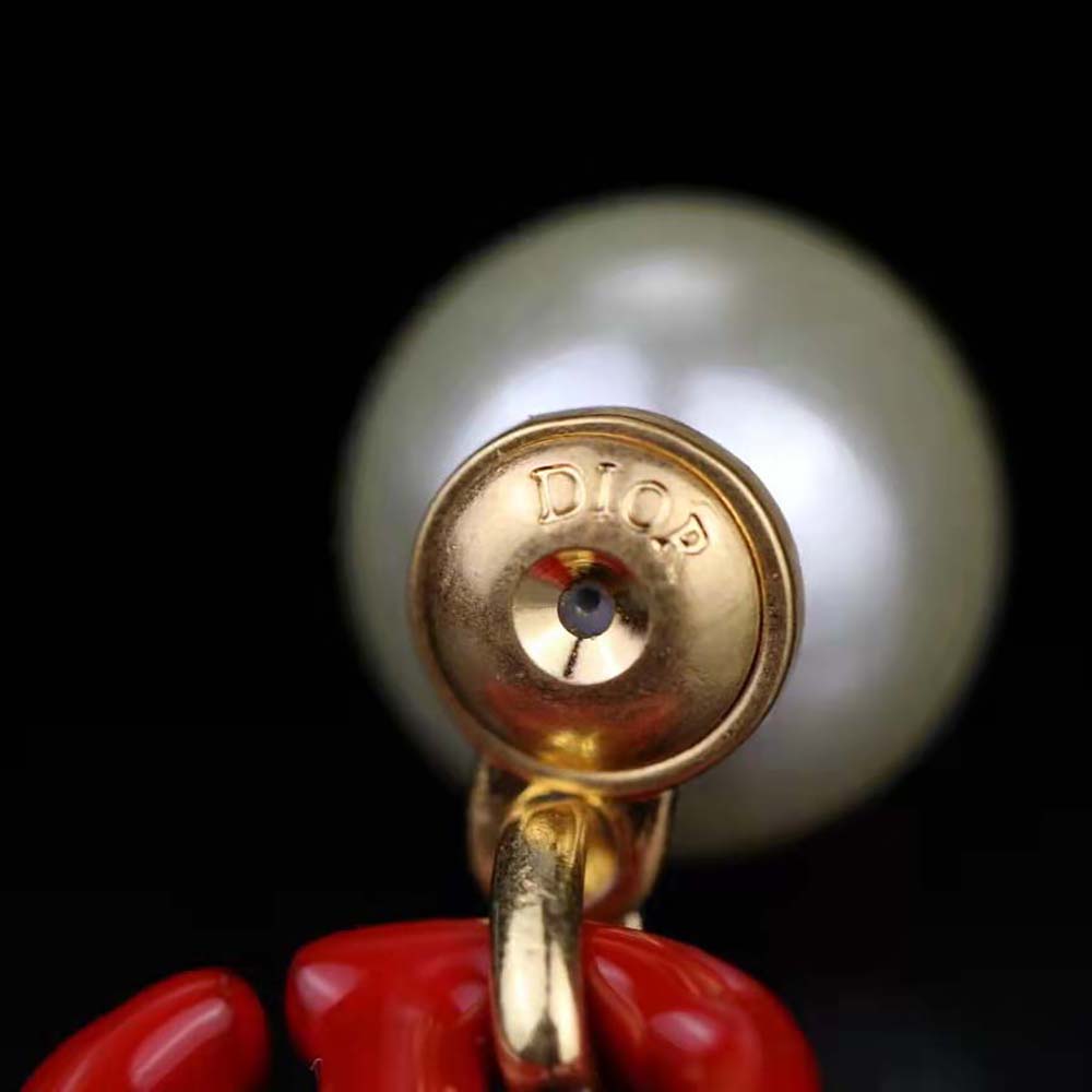 Dior Women Tribales Earrings Gold-Finish Metal and White Resin Pearls with Raspberry Lacquer - image 6