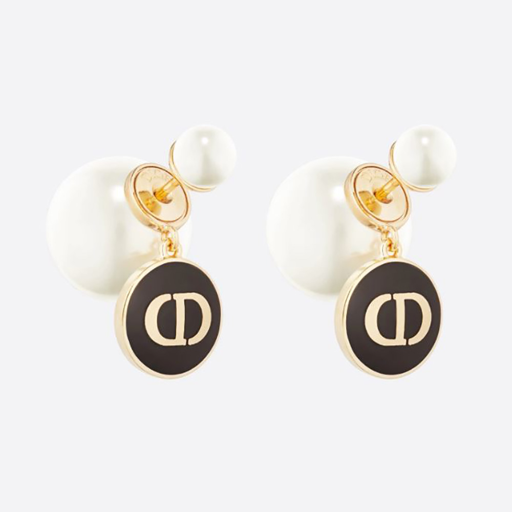 Front view of Dior Women Tribales earrings with gold-finish and pearls