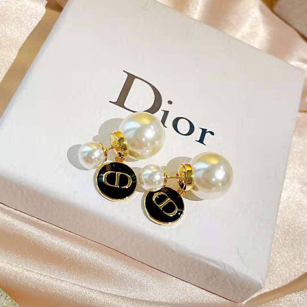 Dior Women Tribales earrings Gold-Finish Metal and White Resin Pearls with Black Lacquer - image 5