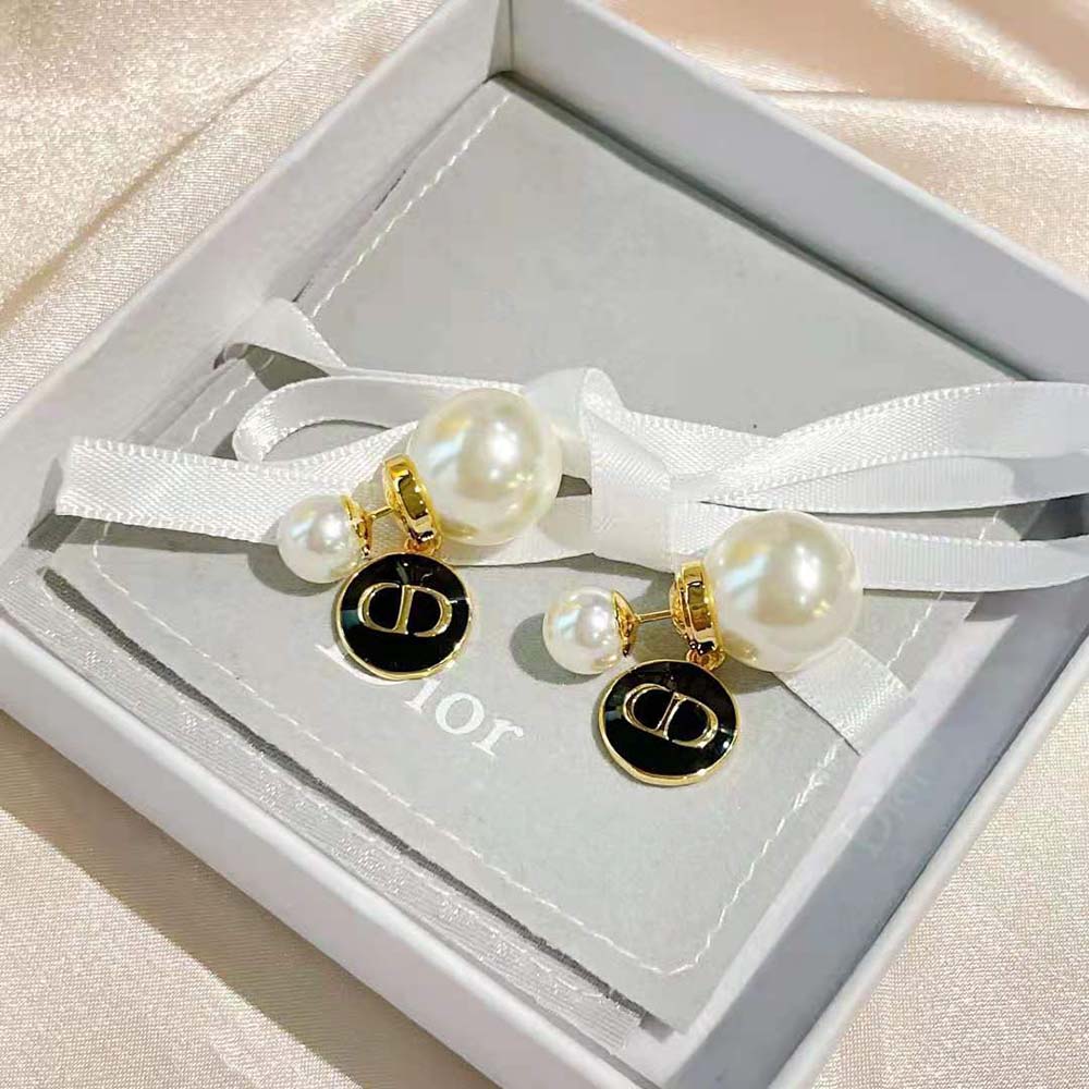 Dior Women Tribales earrings Gold-Finish Metal and White Resin Pearls with Black Lacquer - image 4