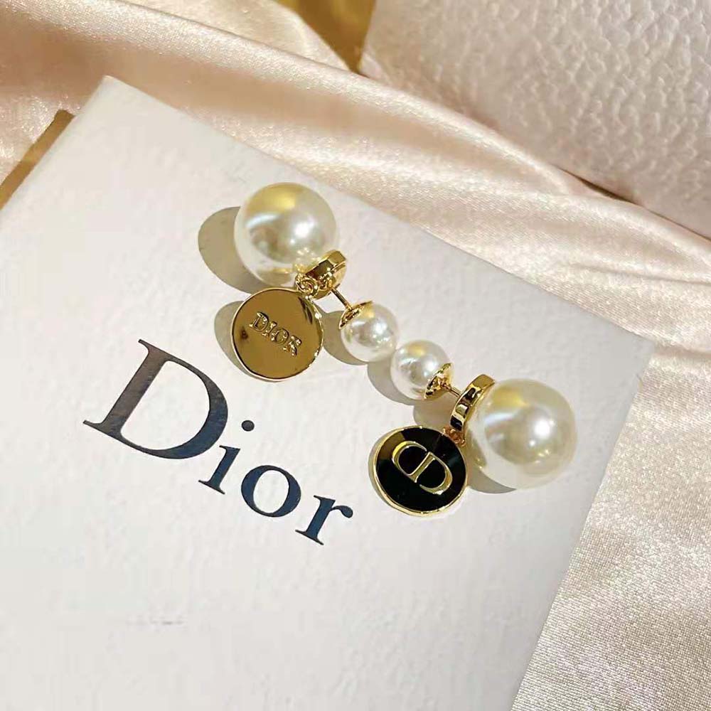 Dior Women Tribales earrings Gold-Finish Metal and White Resin Pearls with Black Lacquer - image 7