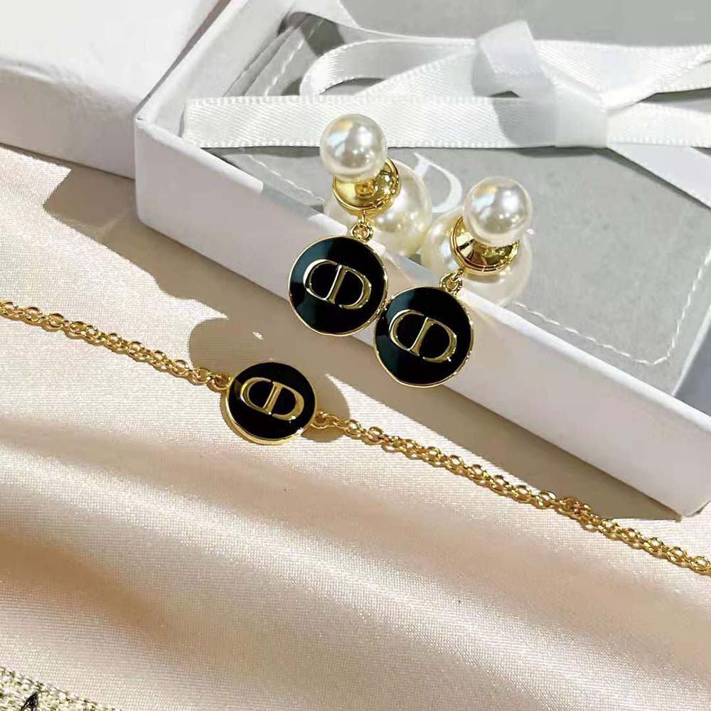 Dior Women Tribales earrings Gold-Finish Metal and White Resin Pearls with Black Lacquer - image 6