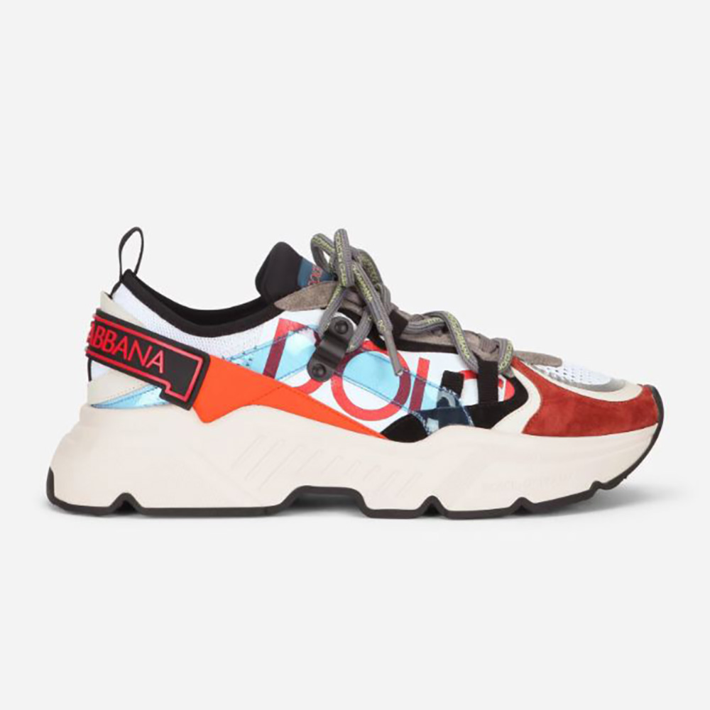 Side view of Dolce Gabbana D&G Men Stretch Mesh Daymaster Sneakers in orange