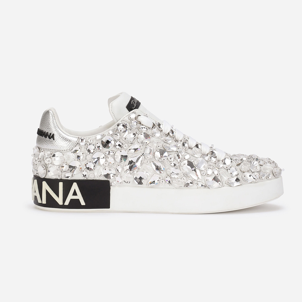 Dolce Gabbana D&G Women Calfskin Nappa Portofino Sneakers with All-Over Embroide