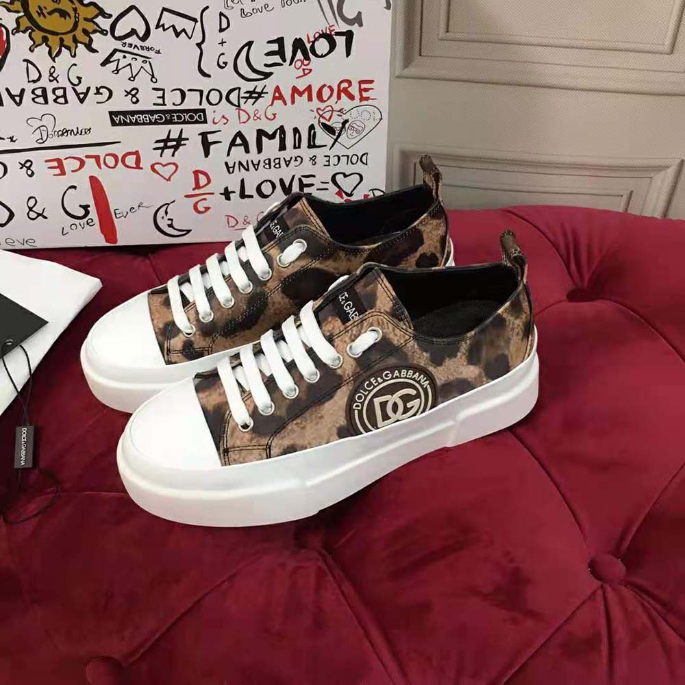 Dolce Gabbana D&G Women Cotton Drill Portofino Light Sneakers with Leopard Print and DG Logo - image 4