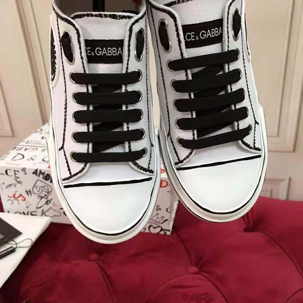 Dolce Gabbana D&G Women Hand-painted Canvas Portofino Light Sneakers-White - image 8