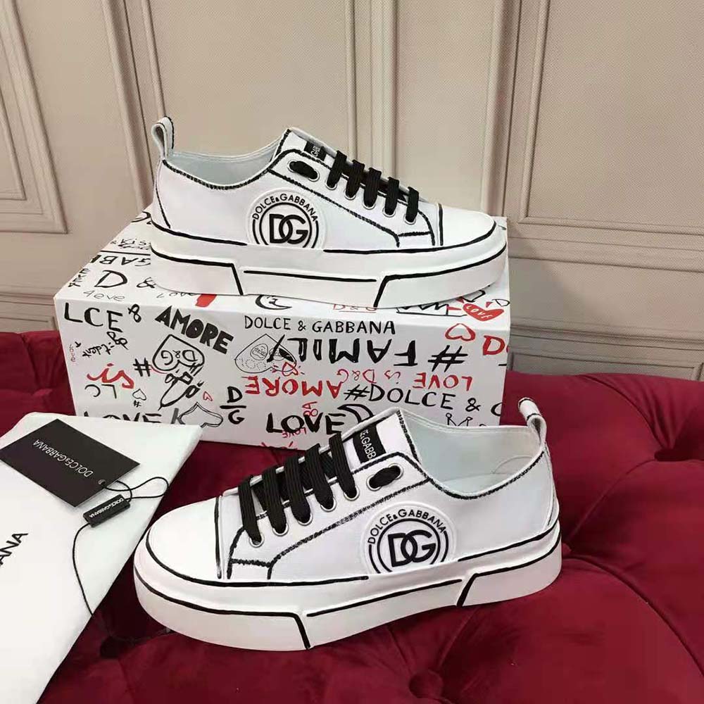 Side profile showcasing silhouette of Dolce Gabbana D&G Portofino Light Sneakers in white