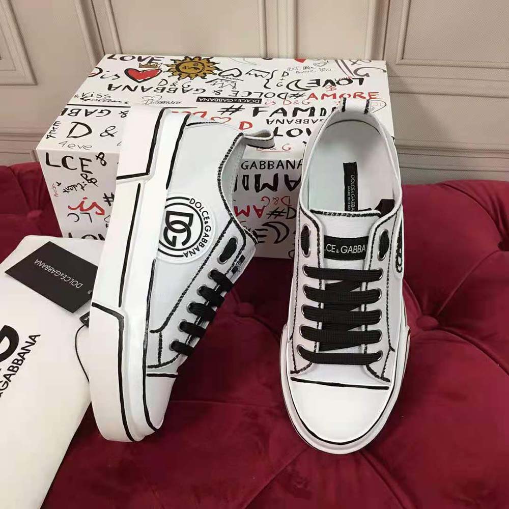 Dolce Gabbana D&G Women Hand-painted Canvas Portofino Light Sneakers-White - image 4