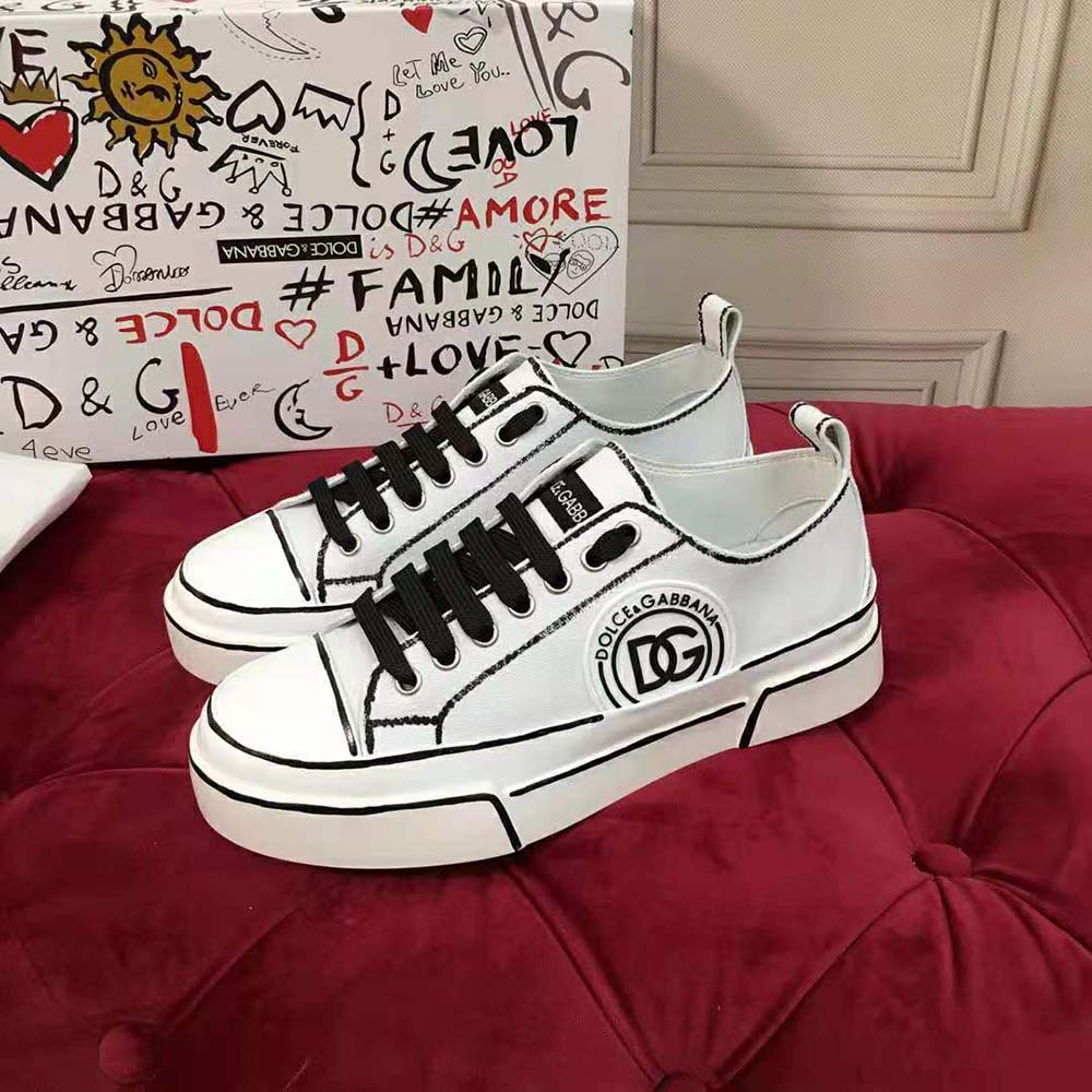 Dolce Gabbana D&G Women Hand-painted Canvas Portofino Light Sneakers-White - image 6