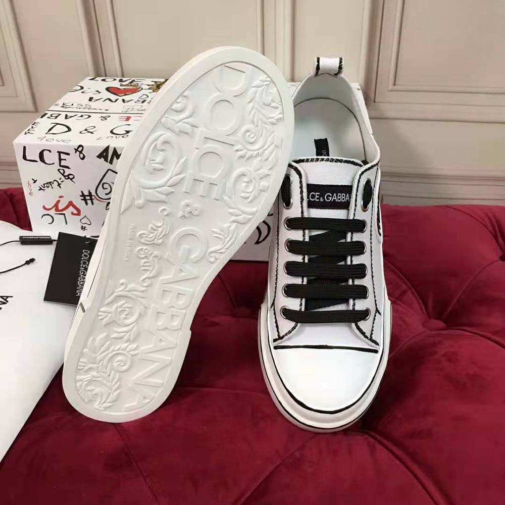 Dolce Gabbana D&G Women Hand-painted Canvas Portofino Light Sneakers-White - image 7