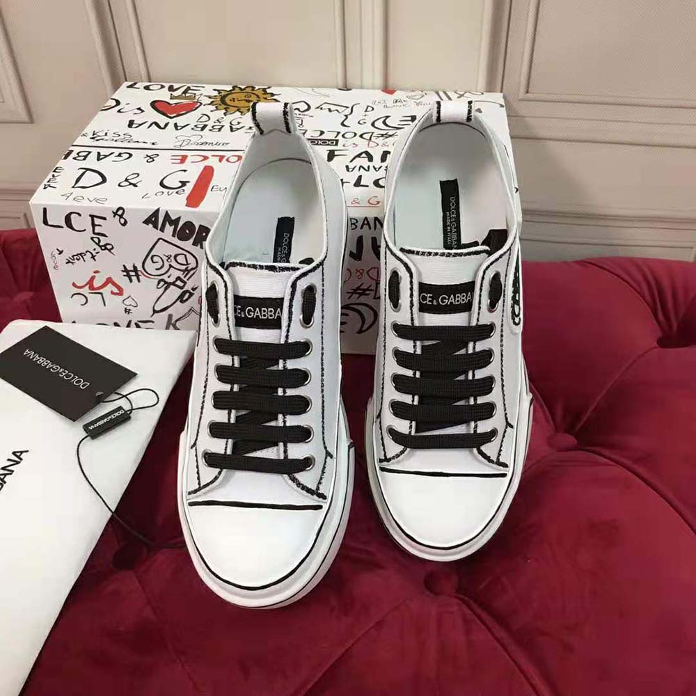 Dolce Gabbana D&G Women Hand-painted Canvas Portofino Light Sneakers-White - image 5