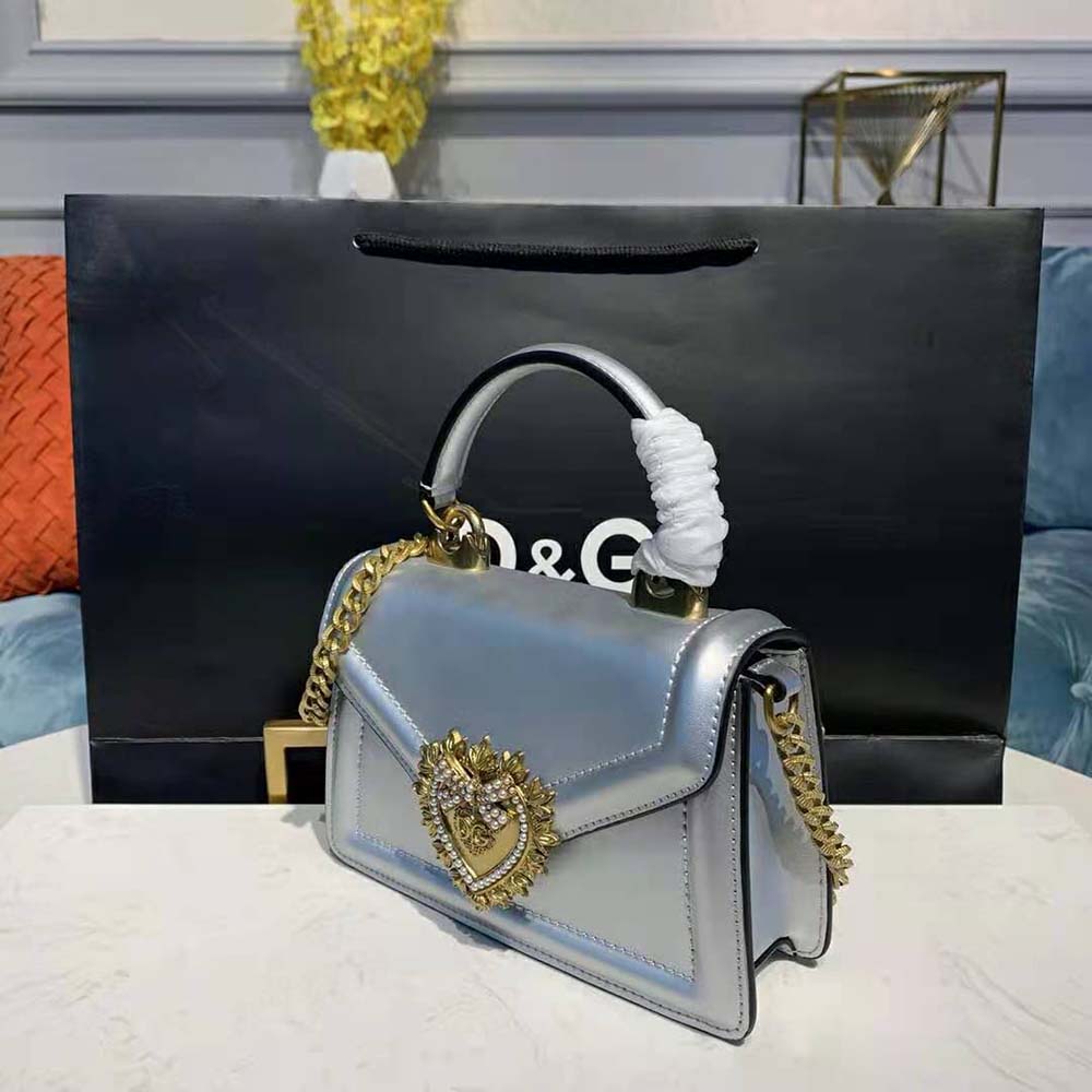 Side profile showing sleek silhouette of Dolce Gabbana D&G Small Devotion Bag