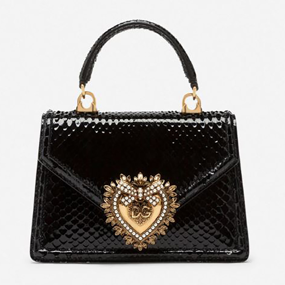 Front view of Dolce Gabbana D&G Women Small Devotion Bag in Python Skin