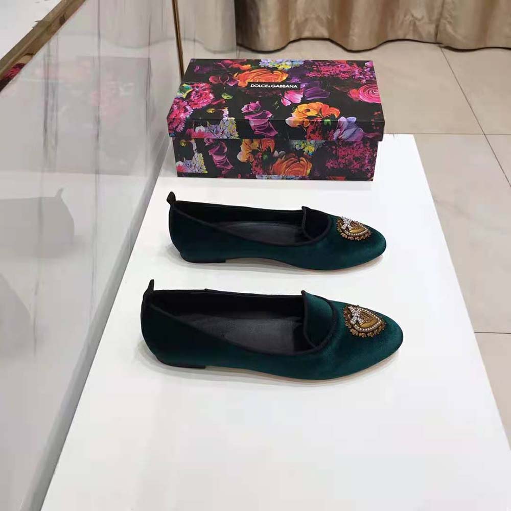 Dolce Gabbana D&G Women Velvet Devotion Slippers-Green - image 9