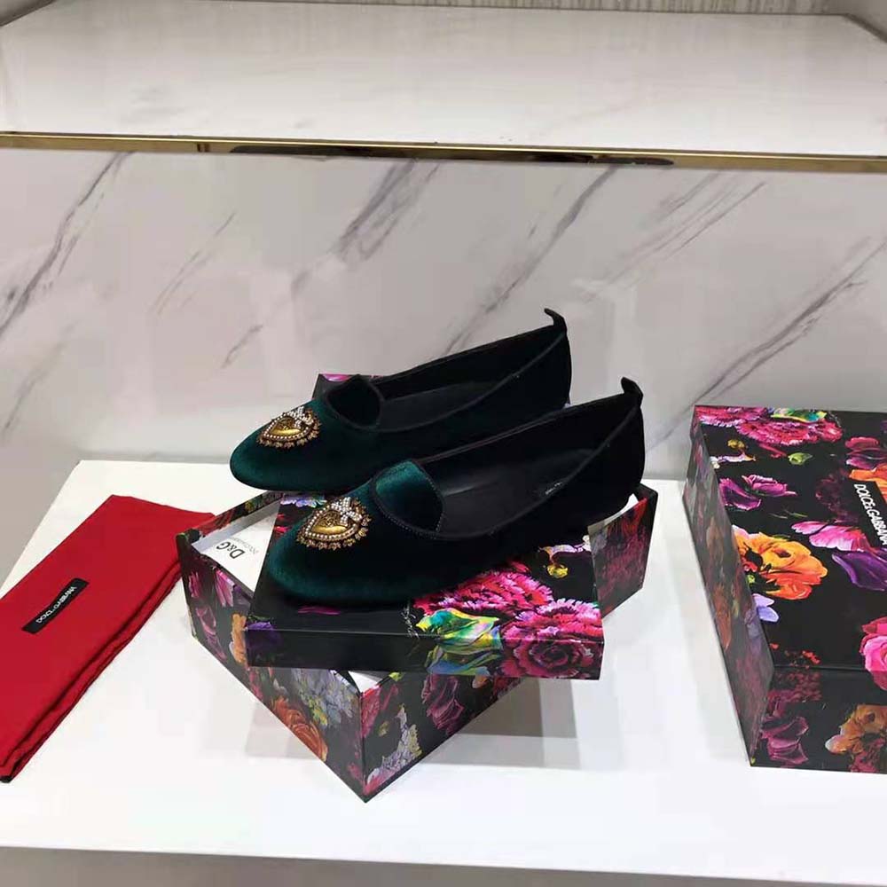 Dolce Gabbana D&G Women Velvet Devotion Slippers-Green - image 6