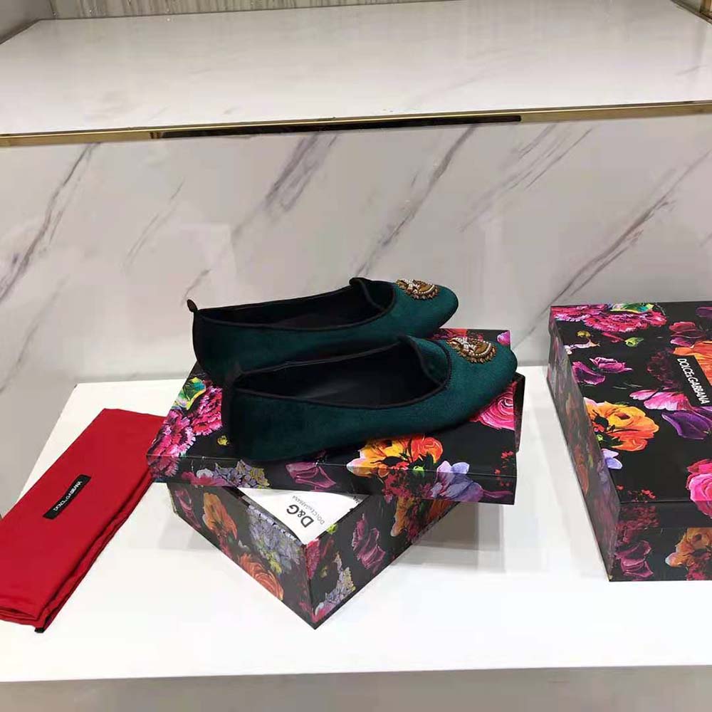 Dolce Gabbana D&G Women Velvet Devotion Slippers-Green - image 4