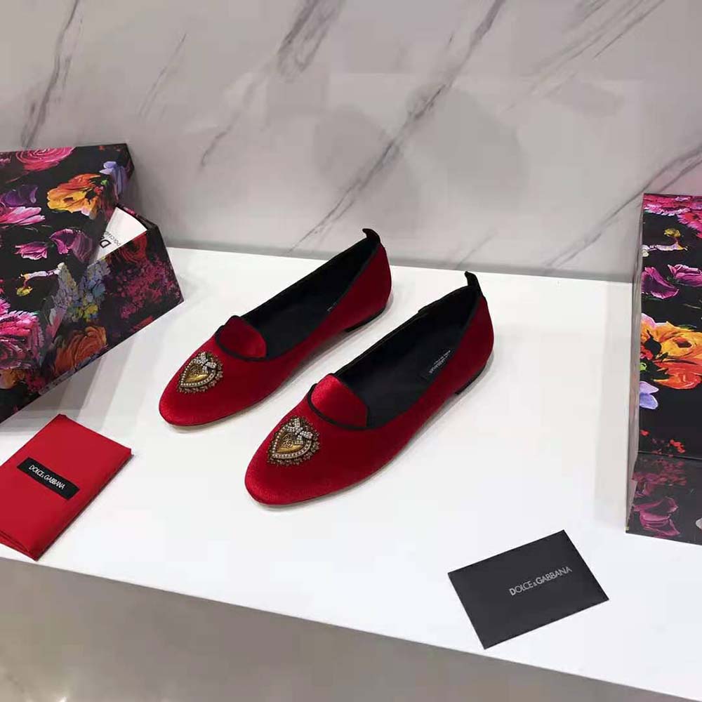 Dolce Gabbana D&G Women Velvet Devotion Slippers-Red - image 4
