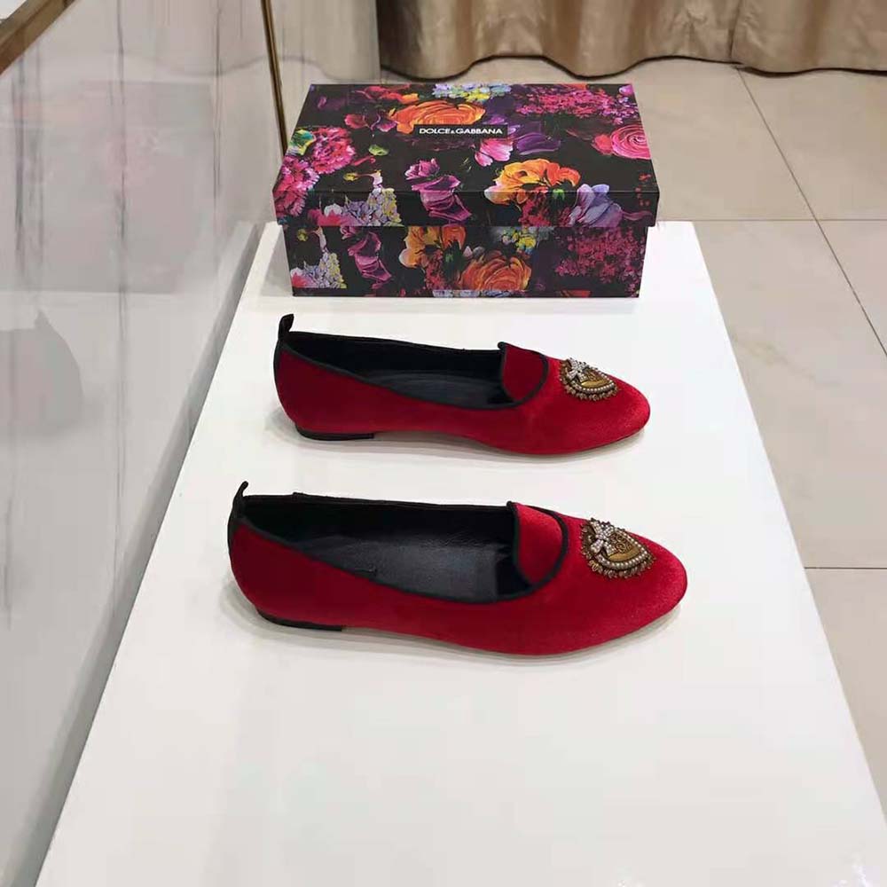 Dolce Gabbana D&G Women Velvet Devotion Slippers-Red - image 5