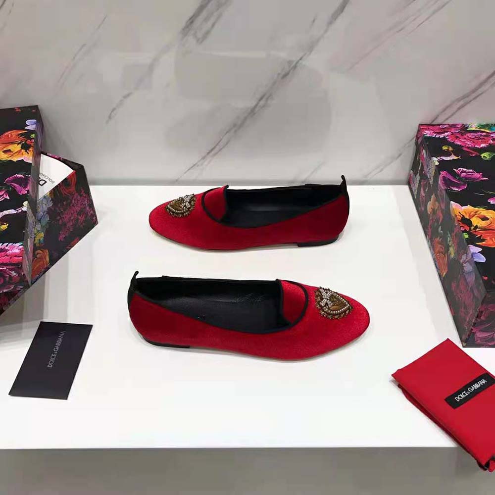 Dolce Gabbana D&G Women Velvet Devotion Slippers-Red - image 10